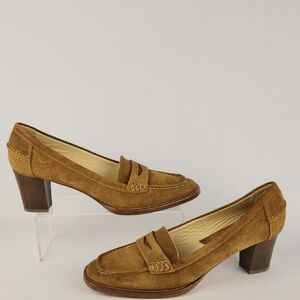 Michael Kors Brown Tan Suede Heeled Penny Loafers Womens Sz 10